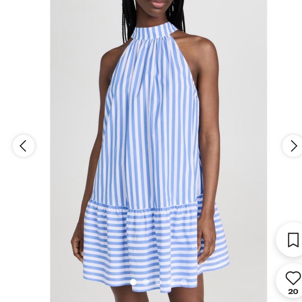 STAUD Blue and White Striped Dress